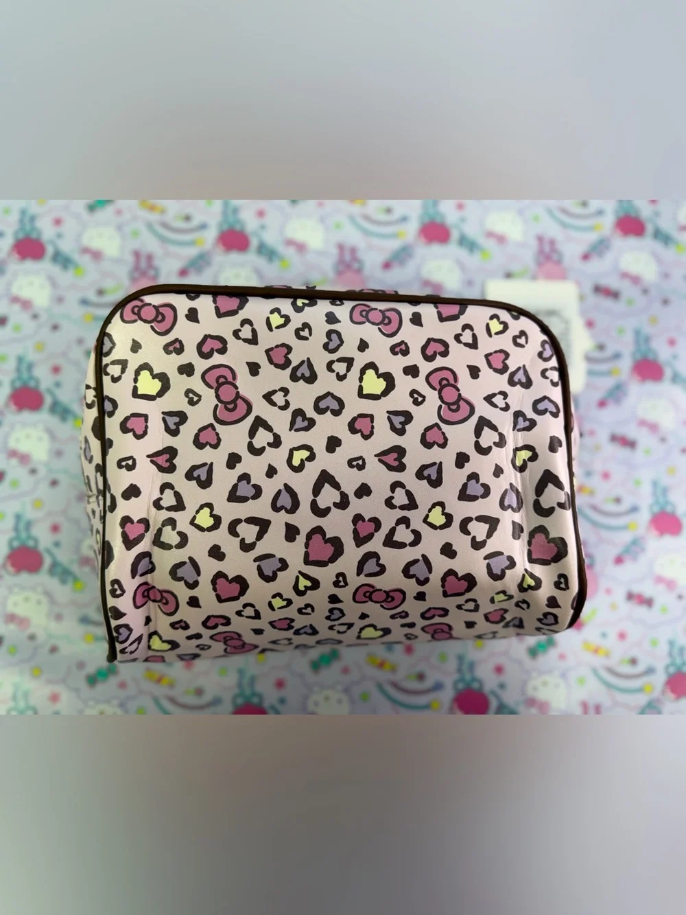Hello Kitty Pink Leopard Heart Print Cosmetic Pouch